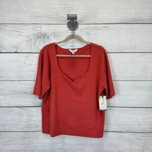 Terra & Sky Plus Size Coral Knit Short Sleeve Ribbed Sweater Top Size 4X